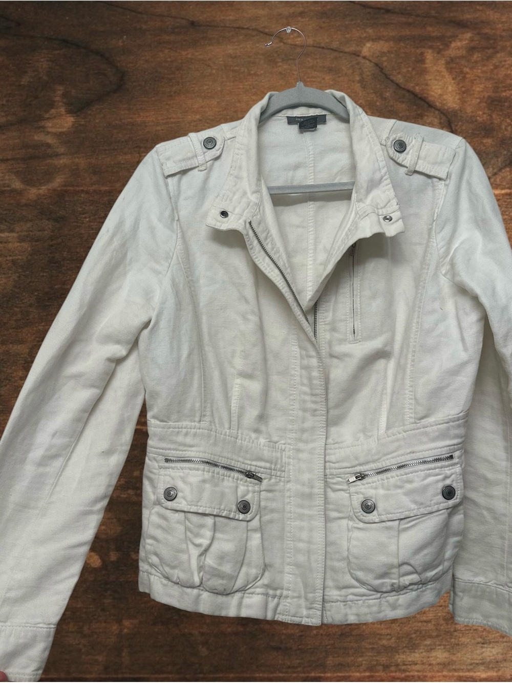 Ann Taylor Cream Utility Jacket with Front Zips